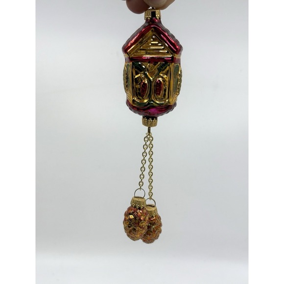 Lauscha Blown Glass Cuckoo Clock Christmas Ornament Germany Pinecone Chain VTG - Picture 8 of 10